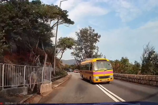 赤柱校巴切雙白線逆線爬頭險撞對頭車
